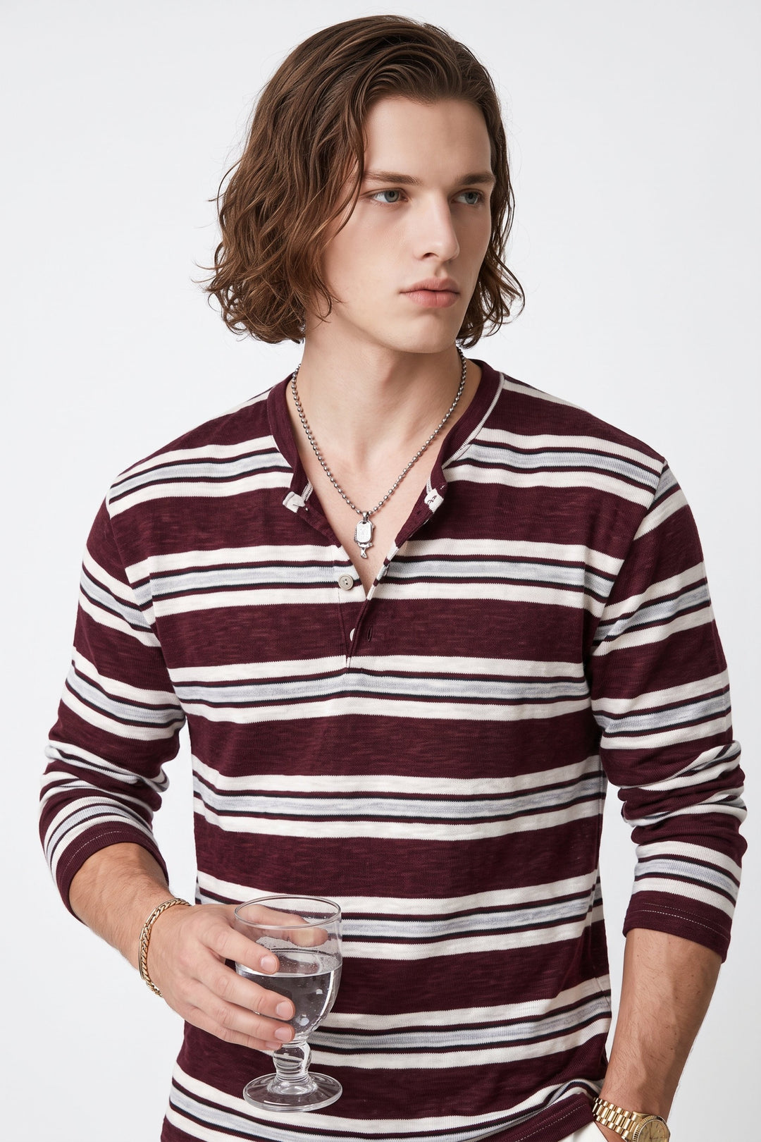 Striped Henley Tee  na2705