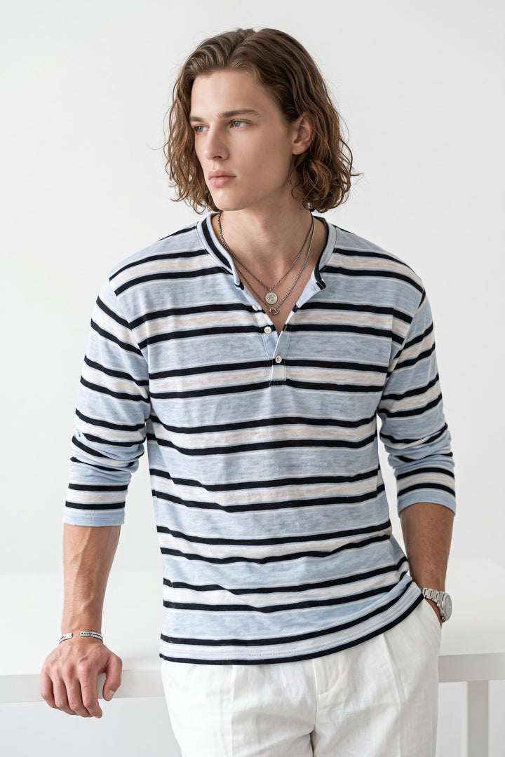 Striped Henley Tee  na2705
