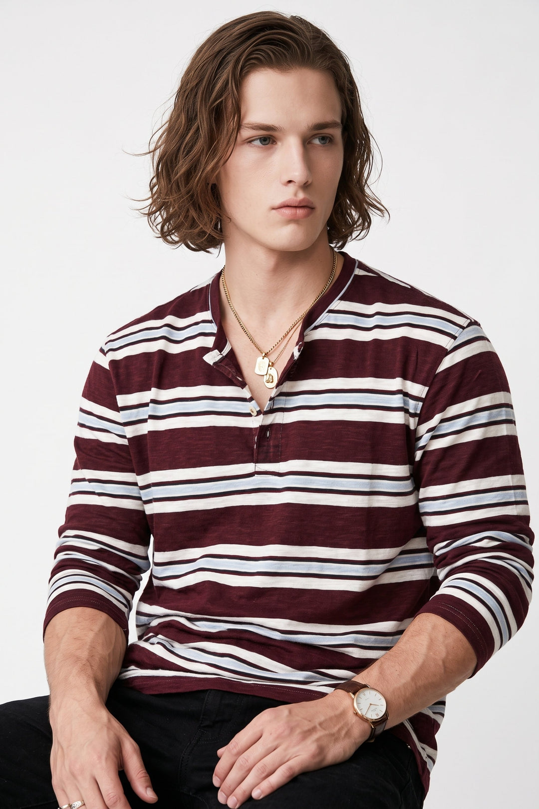 Striped Henley Tee  na2705