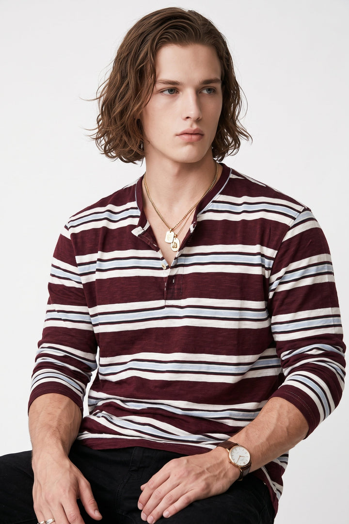 Striped Henley Tee  na2705