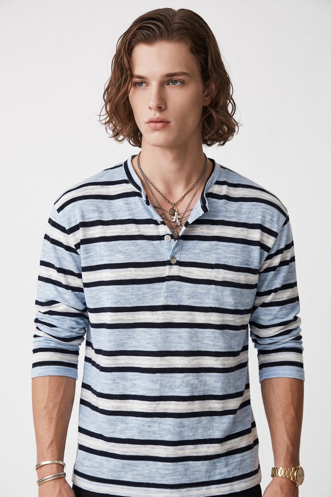 Striped Henley Tee  na2705