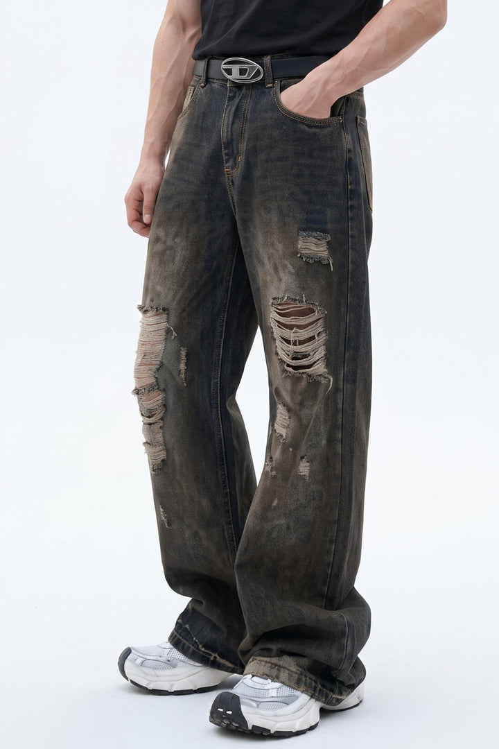 Distressed Wide Jeans  na2624