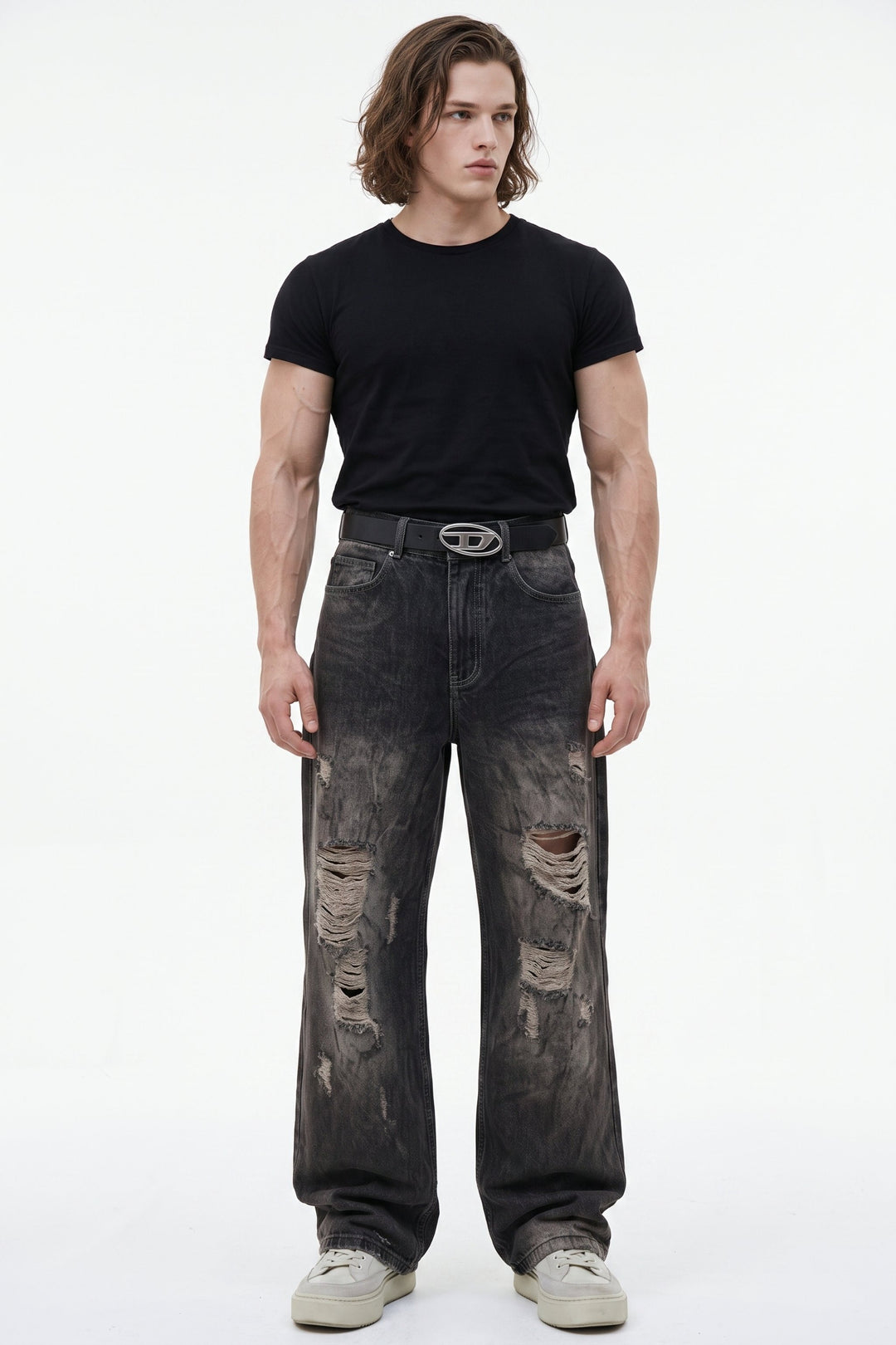 Distressed Wide Jeans  na2624