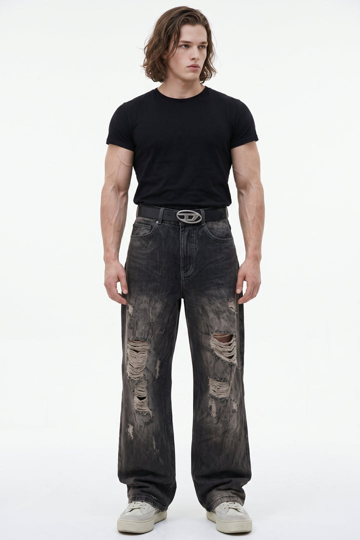 Distressed Wide Jeans  na2624