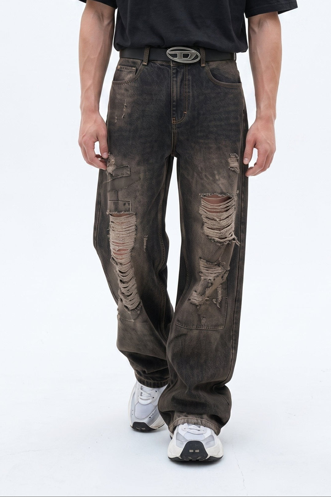 Distressed Wide Jeans  na2624