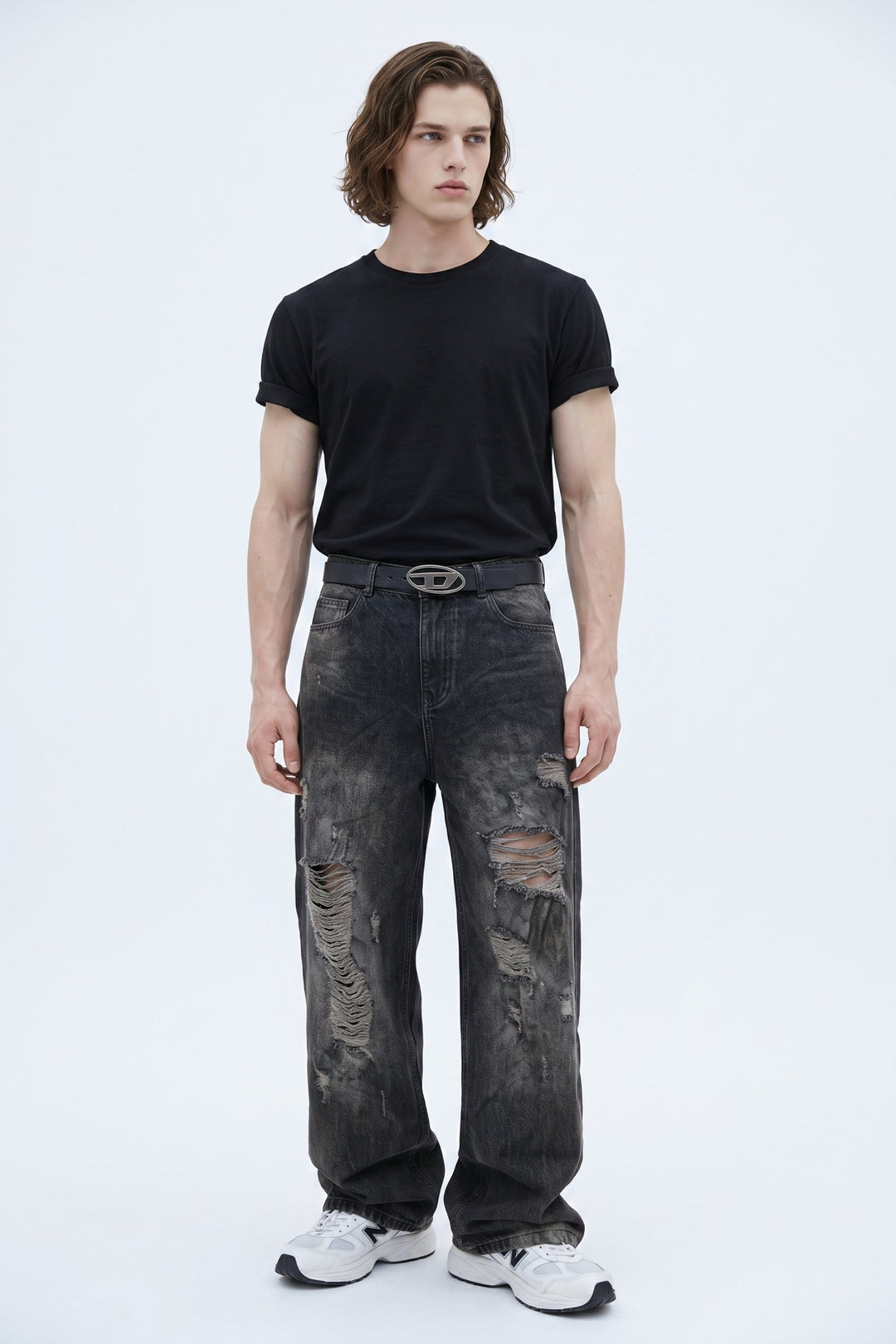 Distressed Wide Jeans  na2624