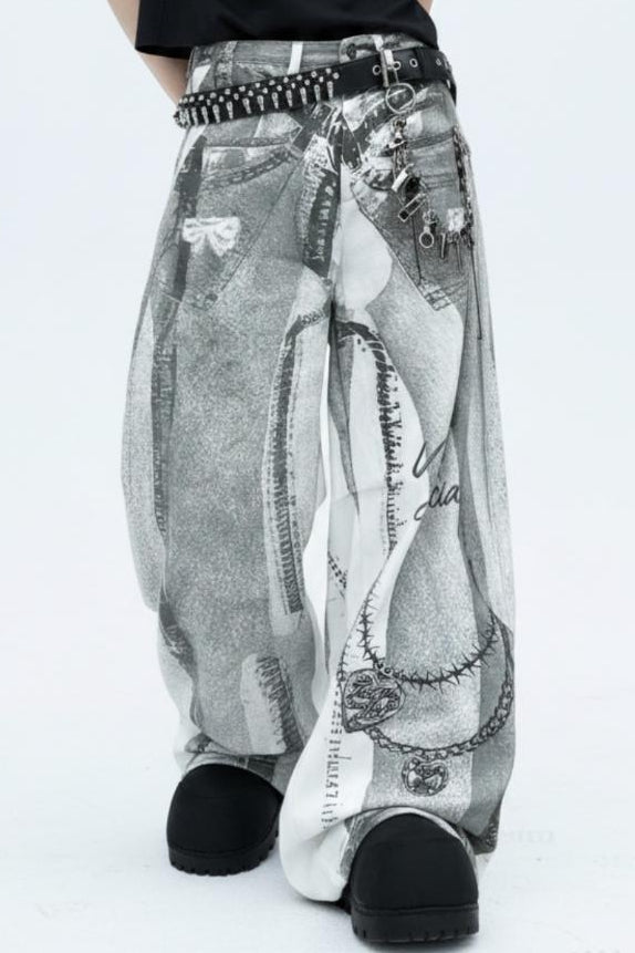 Patterned Wide Jeans  na2566