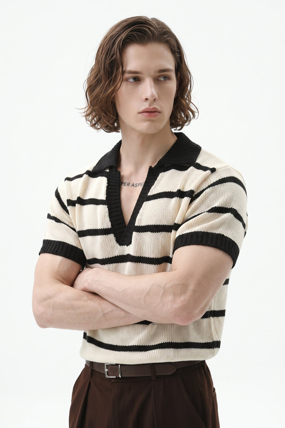 Striped Knit Polo  na2665