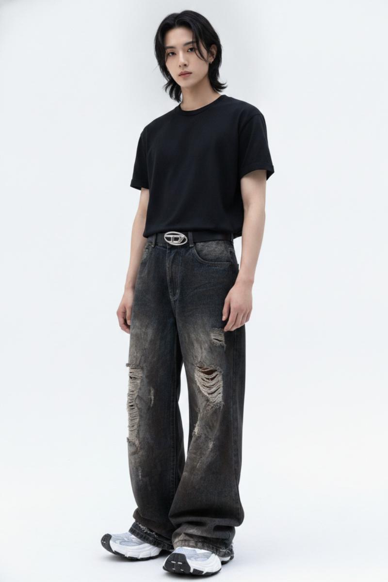 Distressed Wide Jeans  na2624