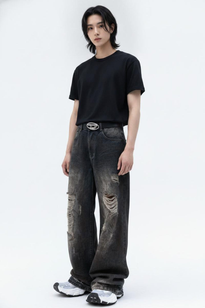Distressed Wide Jeans  na2624