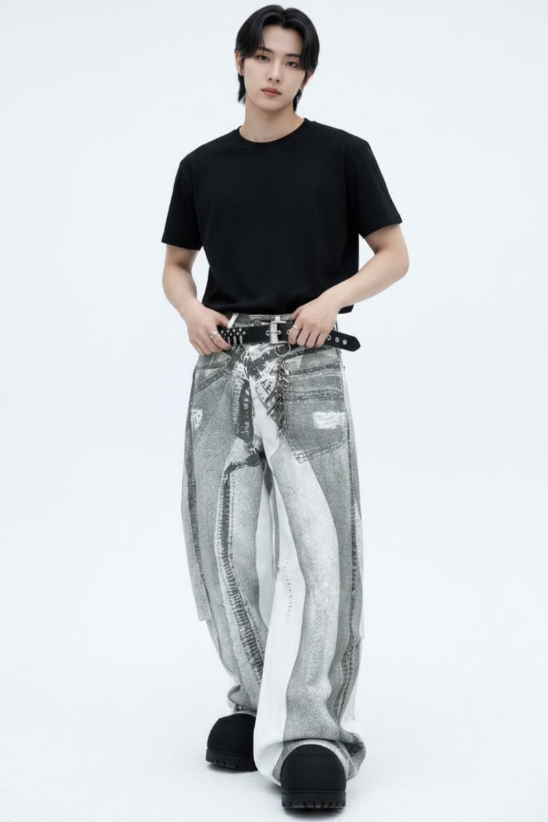 Patterned Wide Jeans  na2566