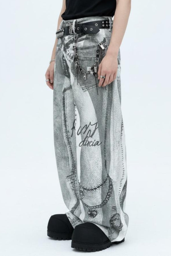 Patterned Wide Jeans  na2566