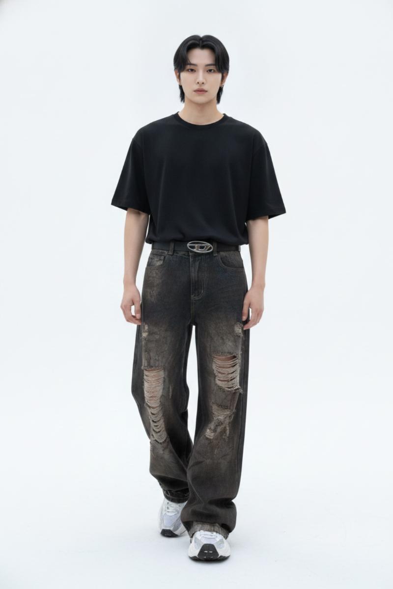 Distressed Wide Jeans  na2624