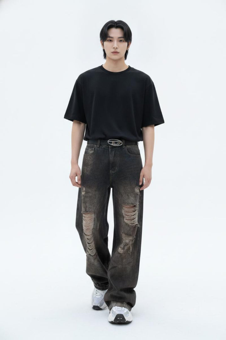 Distressed Wide Jeans  na2624