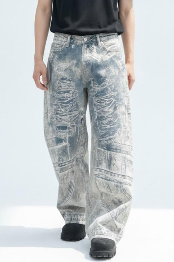 Graphic Denim Pants  na2628