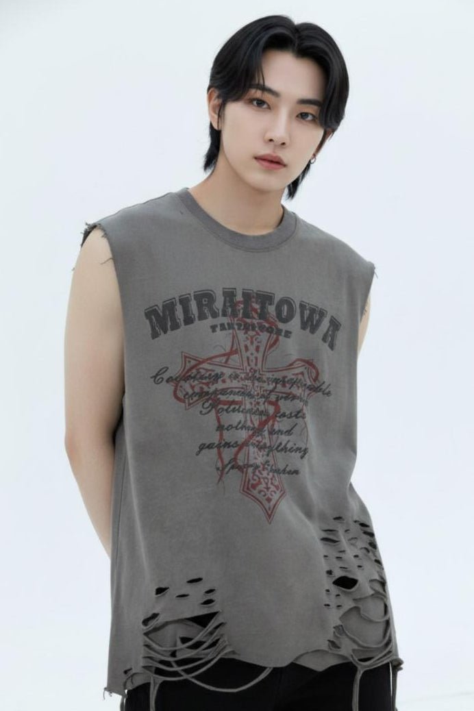 Distressed Sleeveless na2581