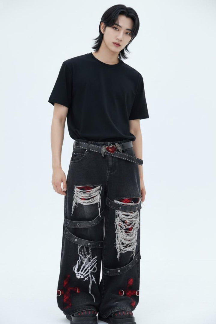 Distressed Wide Jeans  na2582