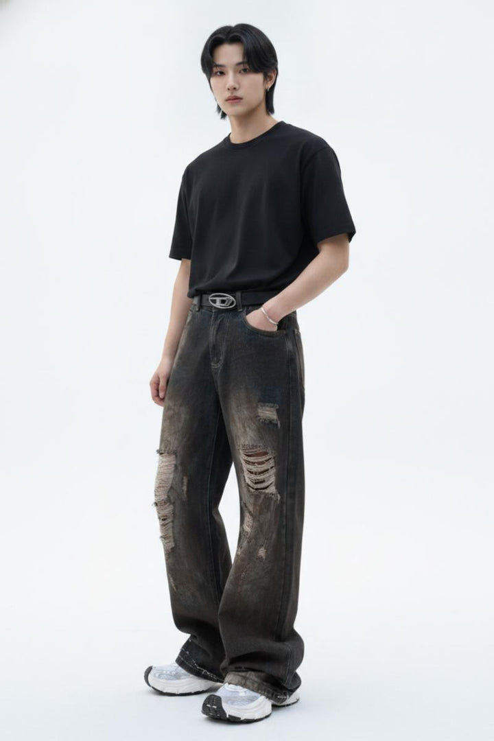 Distressed Wide Jeans  na2624