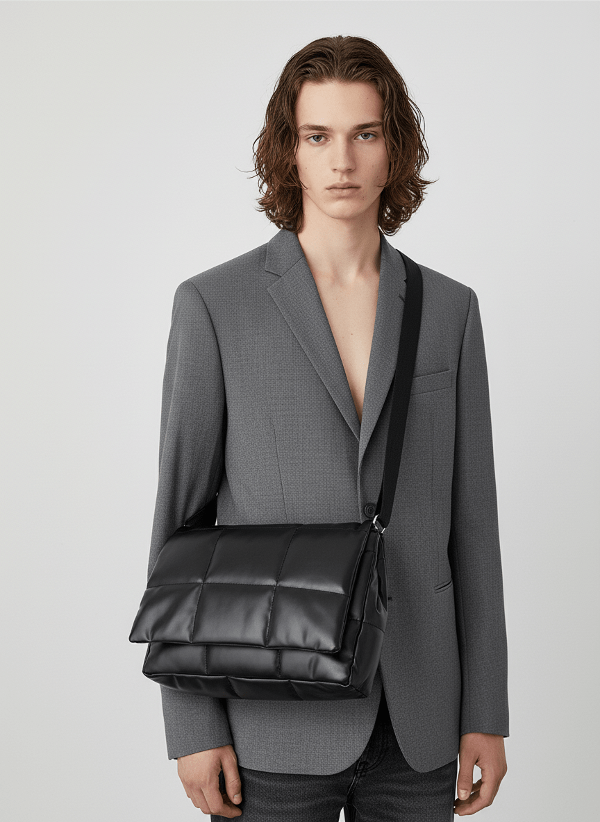 silk filling leather crossbody messenger bag na867