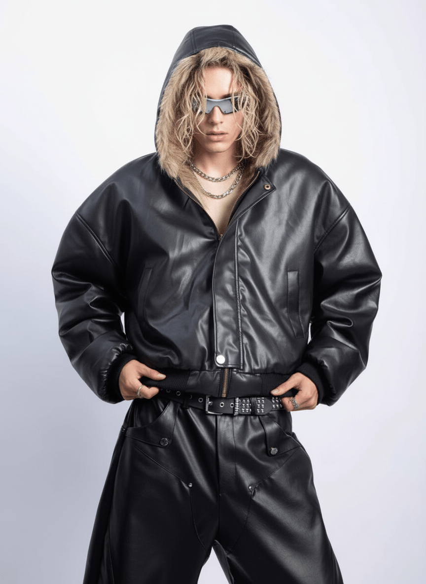 [PLAN1ONE] reversible leather cotton jacket na1672