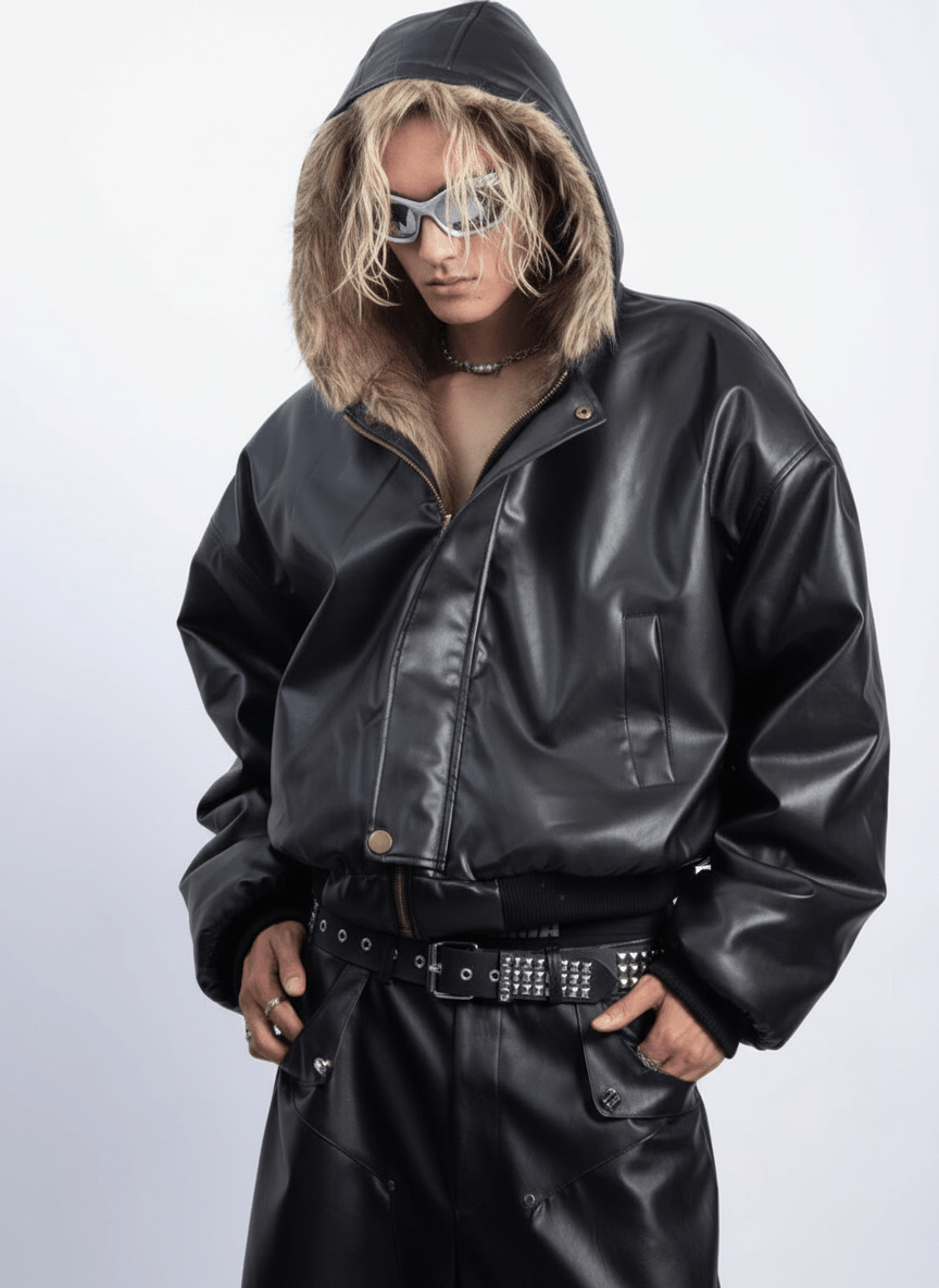 [PLAN1ONE] reversible leather cotton jacket na1672