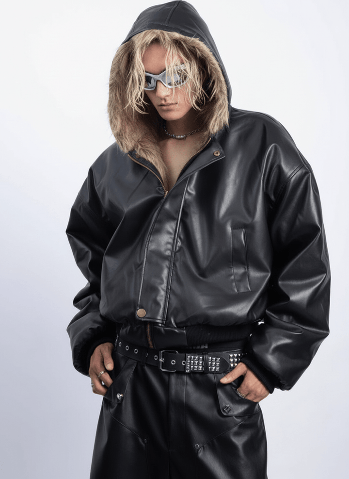 [PLAN1ONE] reversible leather cotton jacket na1672