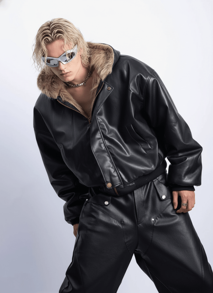 [PLAN1ONE] reversible leather cotton jacket na1672