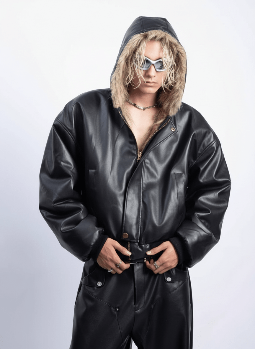 [PLAN1ONE] reversible leather cotton jacket na1672