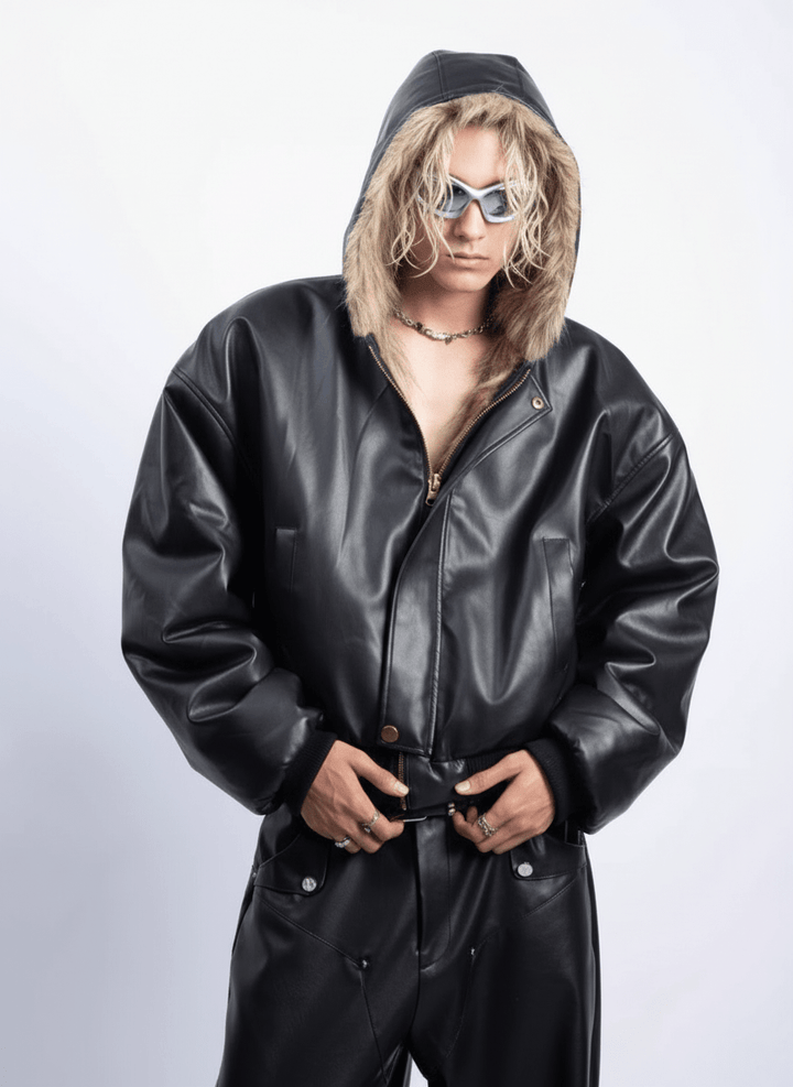 [PLAN1ONE] reversible leather cotton jacket na1672