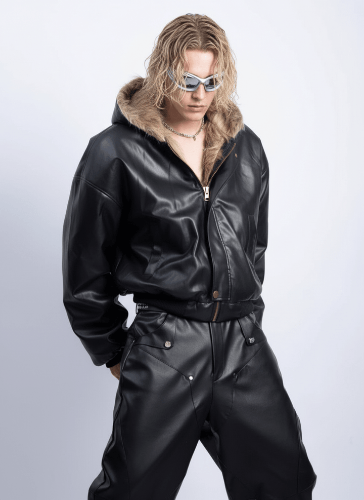 [PLAN1ONE] reversible leather cotton jacket na1672