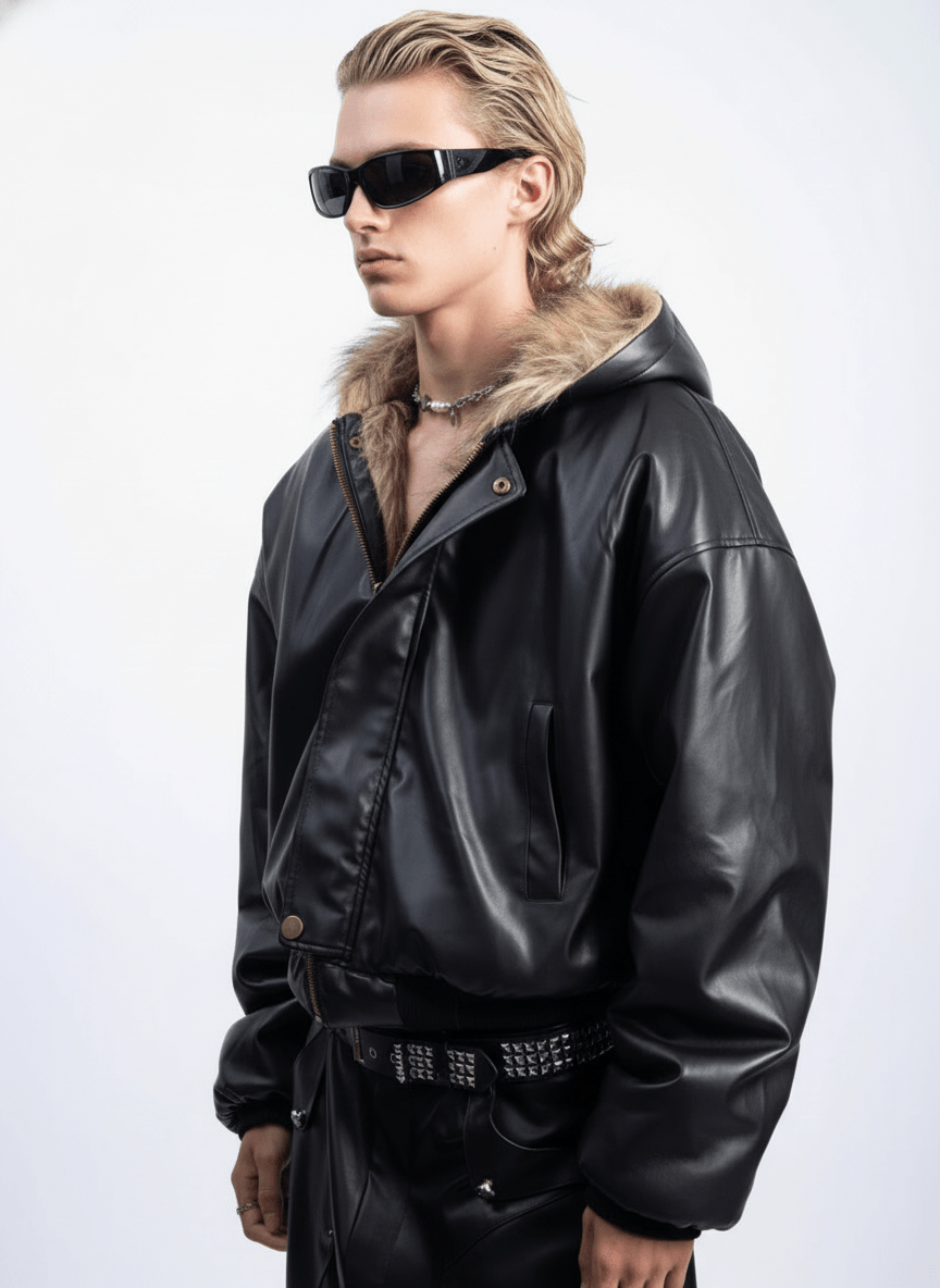 [PLAN1ONE] reversible leather cotton jacket na1672