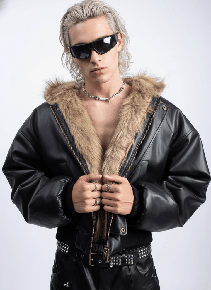 [PLAN1ONE] reversible leather cotton jacket na1672