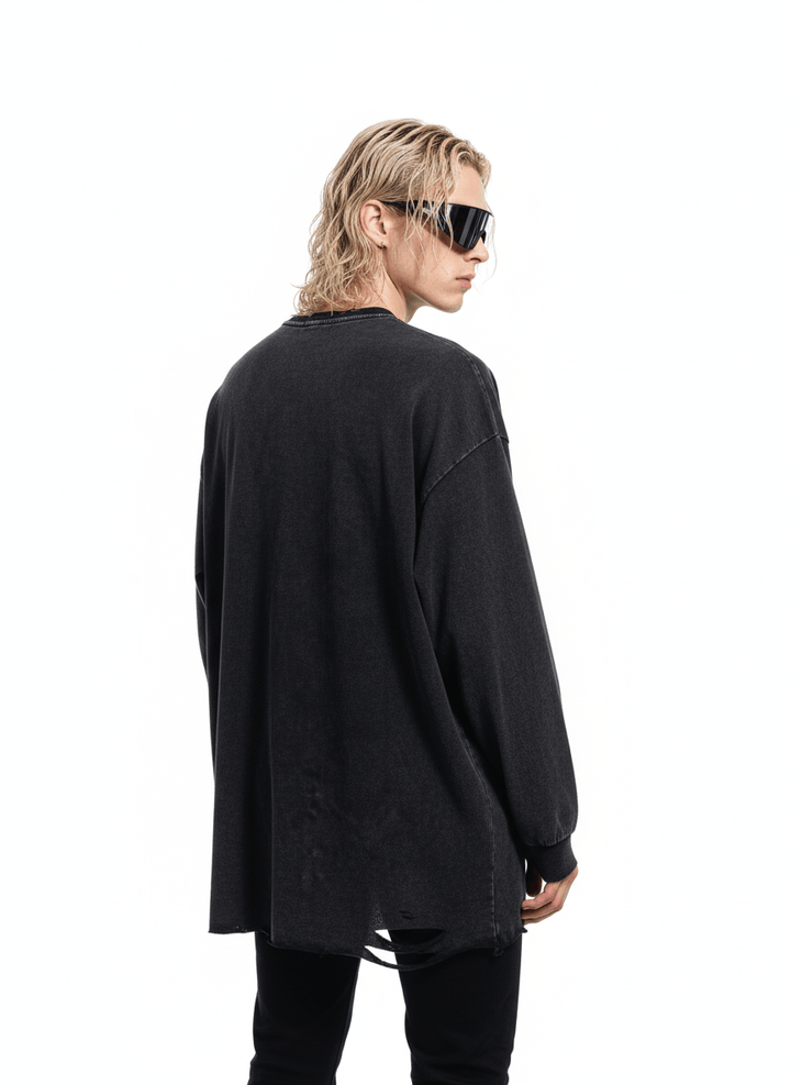washed and distressed long-sleeved T-shirt na656