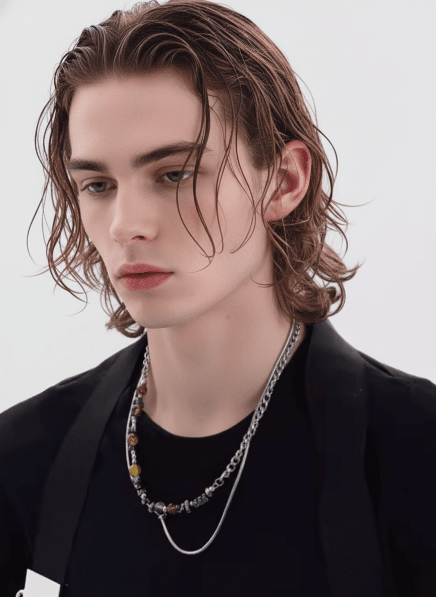 [CHEALIMPID] Earth Color Irregular Stone Titanium Chain Necklace na873