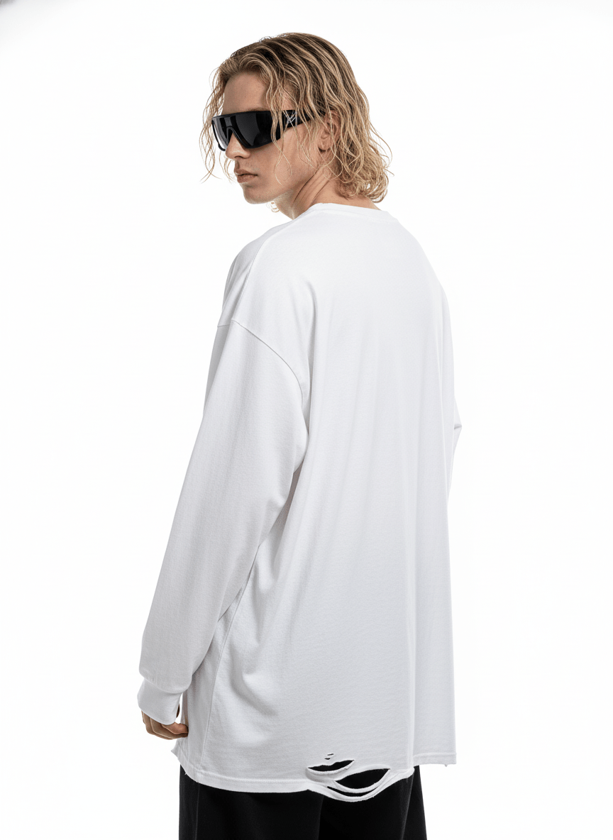 washed and distressed long-sleeved T-shirt na656