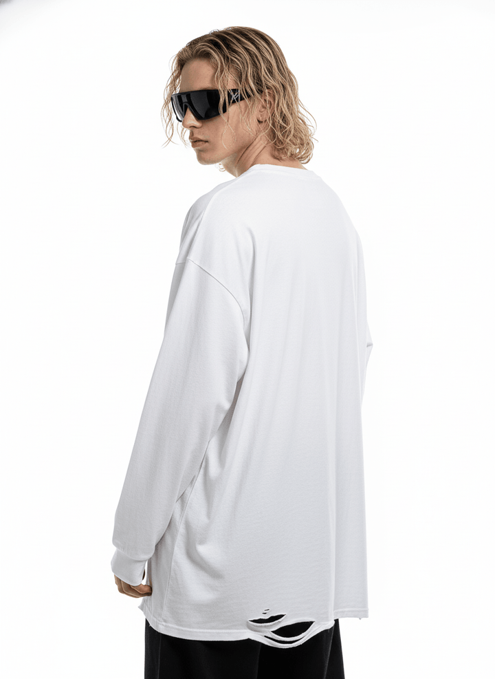 washed and distressed long-sleeved T-shirt na656