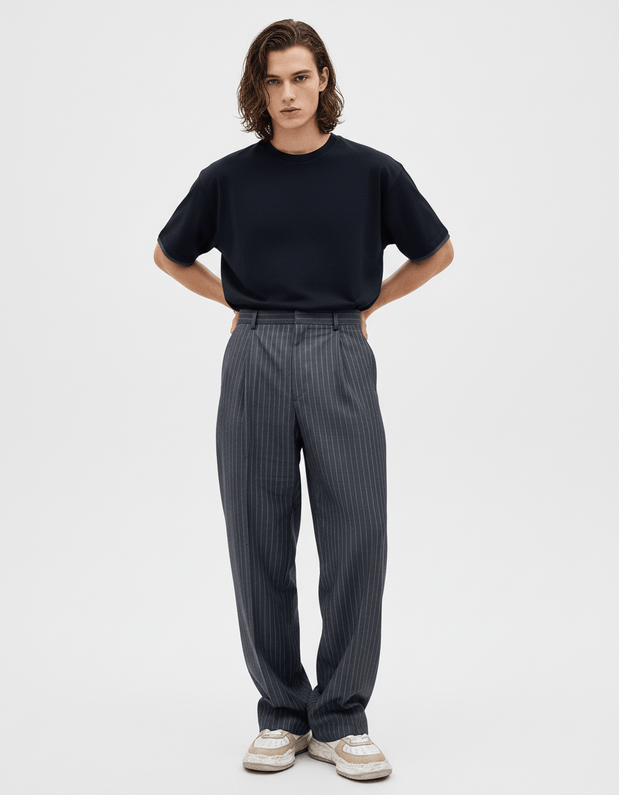 blue striped straight pants na1982