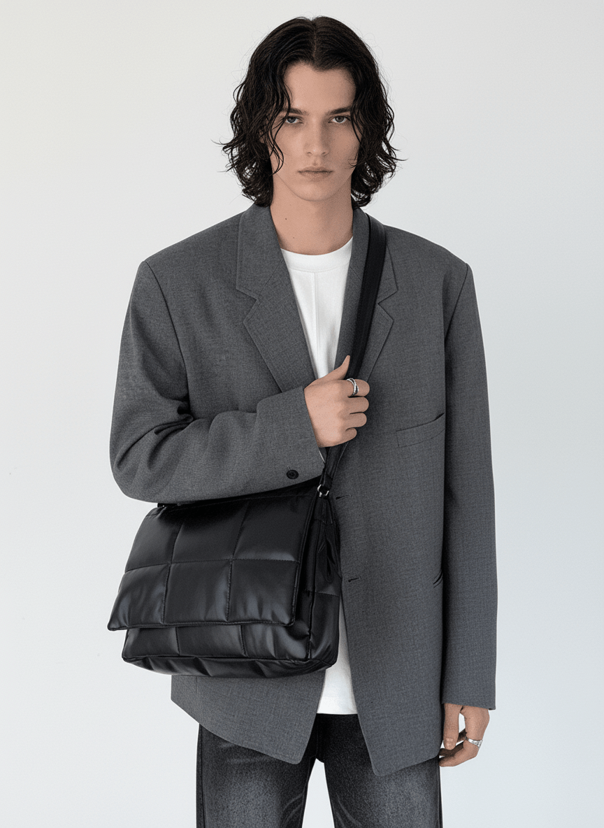 silk filling leather crossbody messenger bag na867