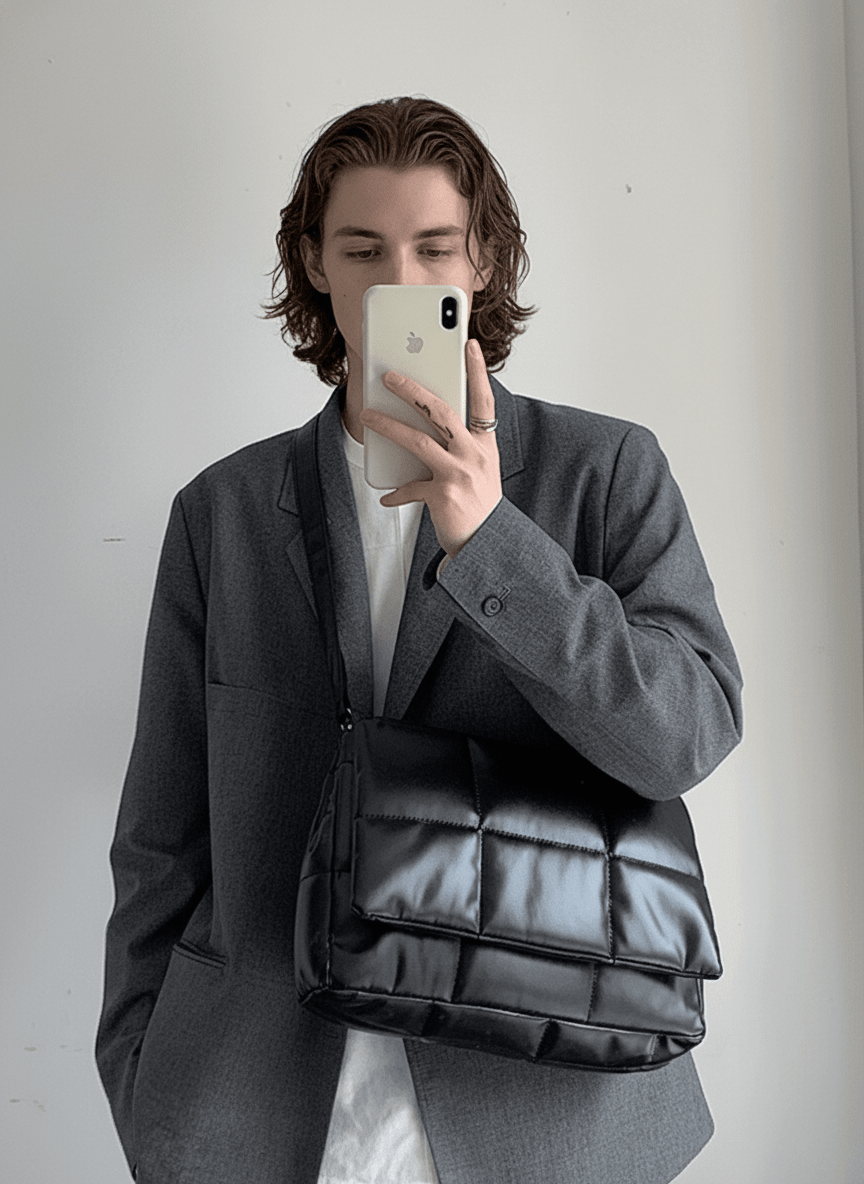 silk filling leather crossbody messenger bag na867