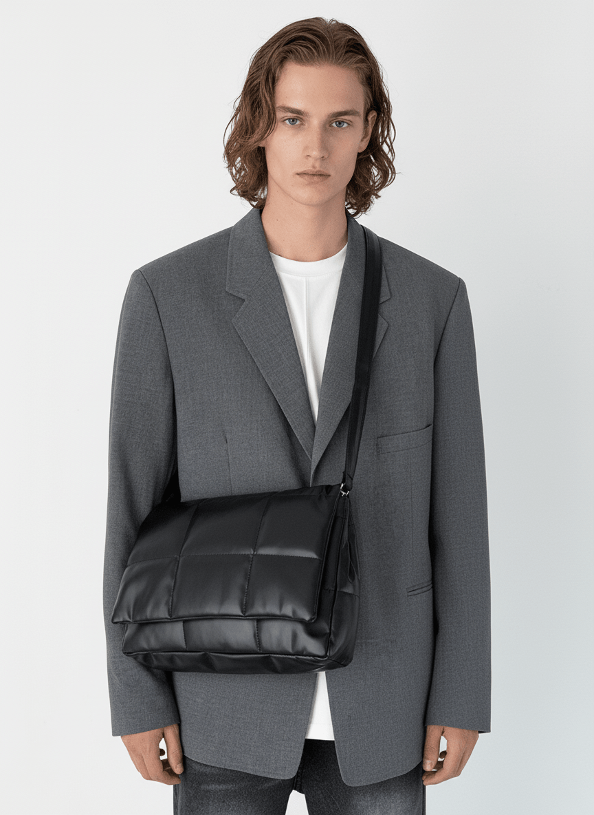 silk filling leather crossbody messenger bag na867