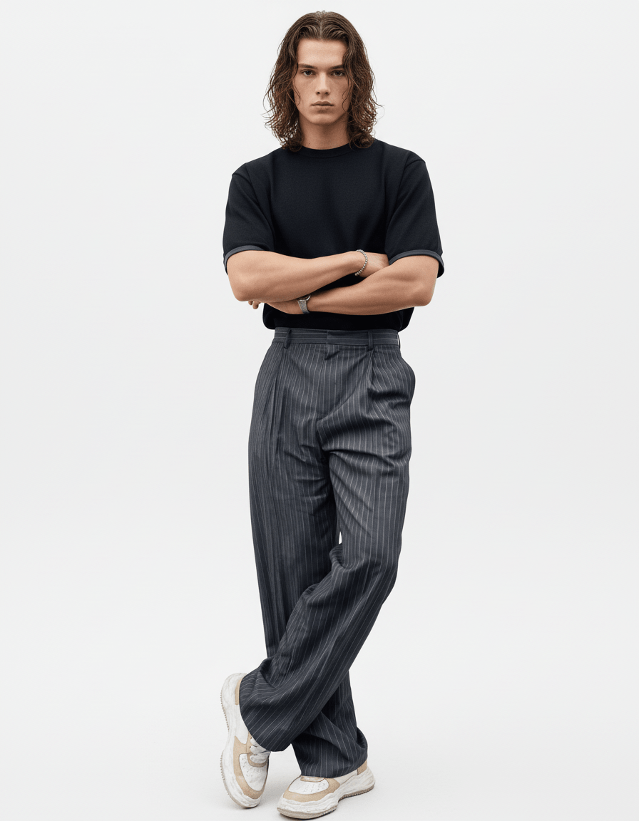 blue striped straight pants na1982