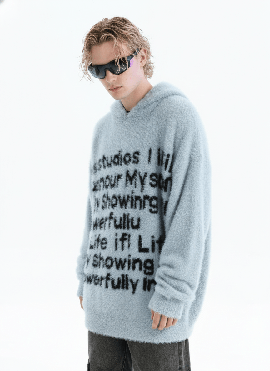 [INSstudios]letter LOGO mohair hooded na1629