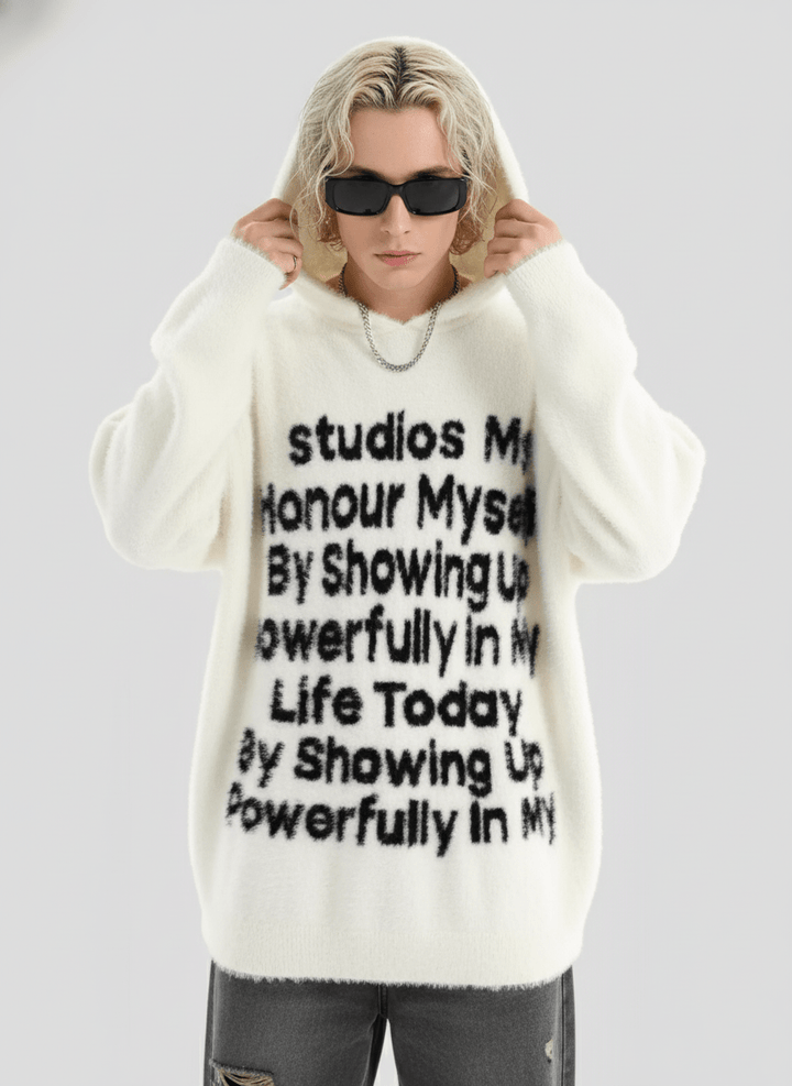 [INSstudios]letter LOGO mohair hooded na1629