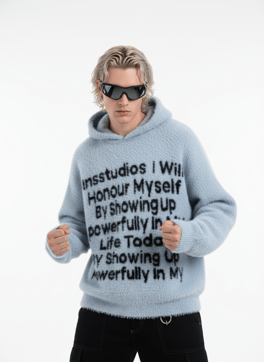 [INSstudios]letter LOGO mohair hooded na1629