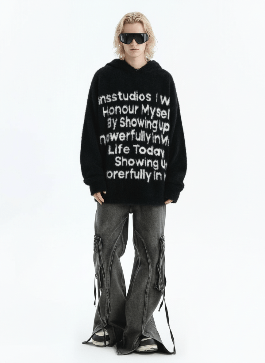 [INSstudios]letter LOGO mohair hooded na1629