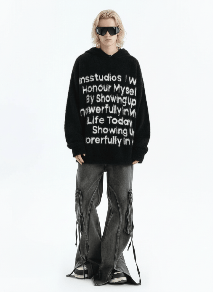 [INSstudios]letter LOGO mohair hooded na1629