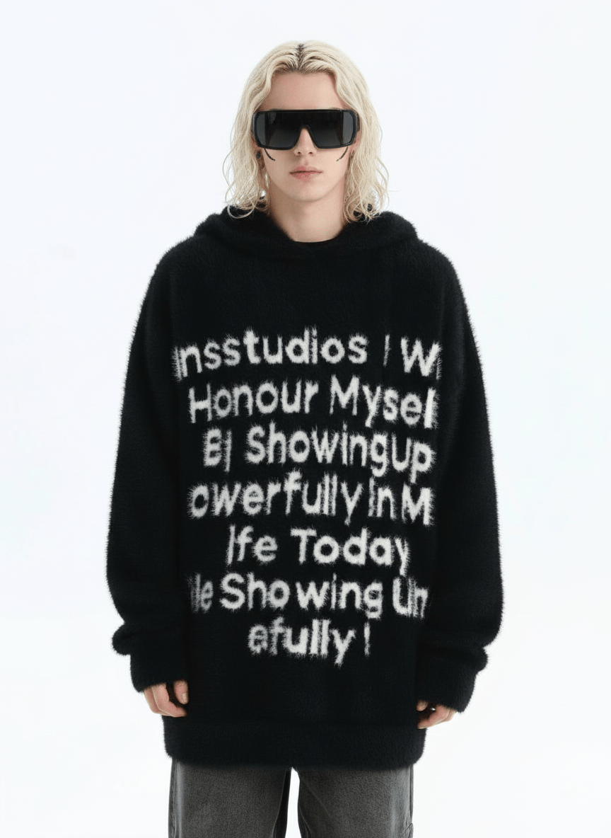 [INSstudios]letter LOGO mohair hooded na1629