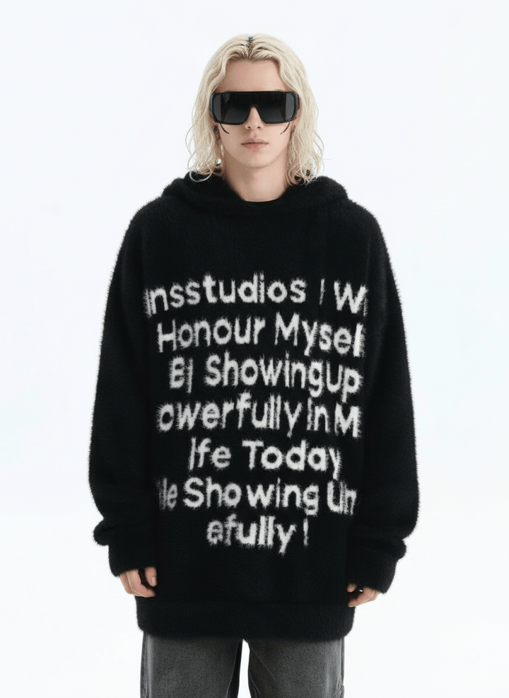 [INSstudios]letter LOGO mohair hooded na1629