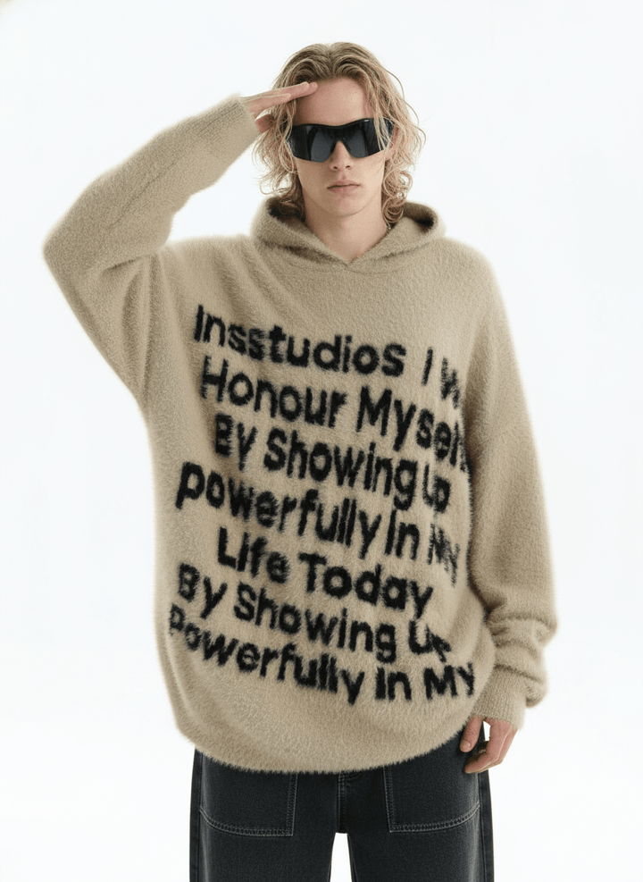 [INSstudios]letter LOGO mohair hooded na1629