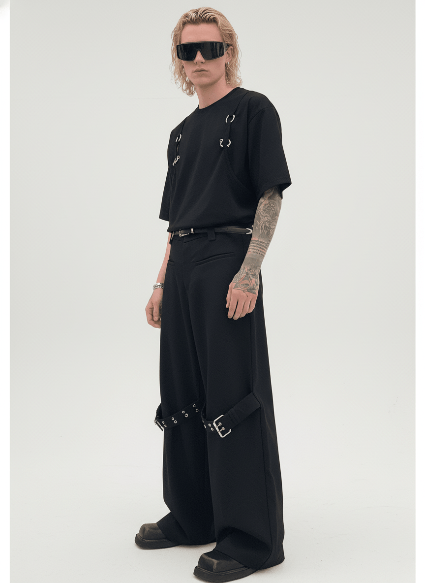 [CUIBUJU] strap design straight suit pants na755